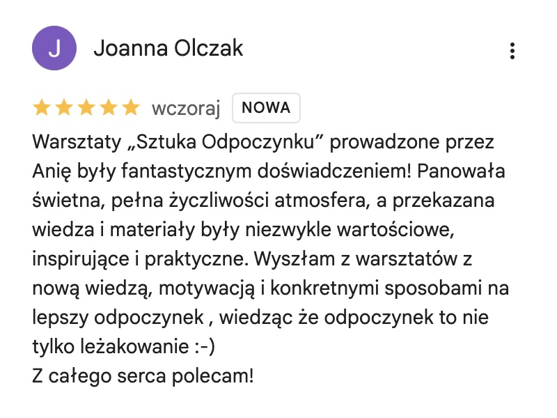 Opinia uczestniczki warsztatów z wizytówki Google
