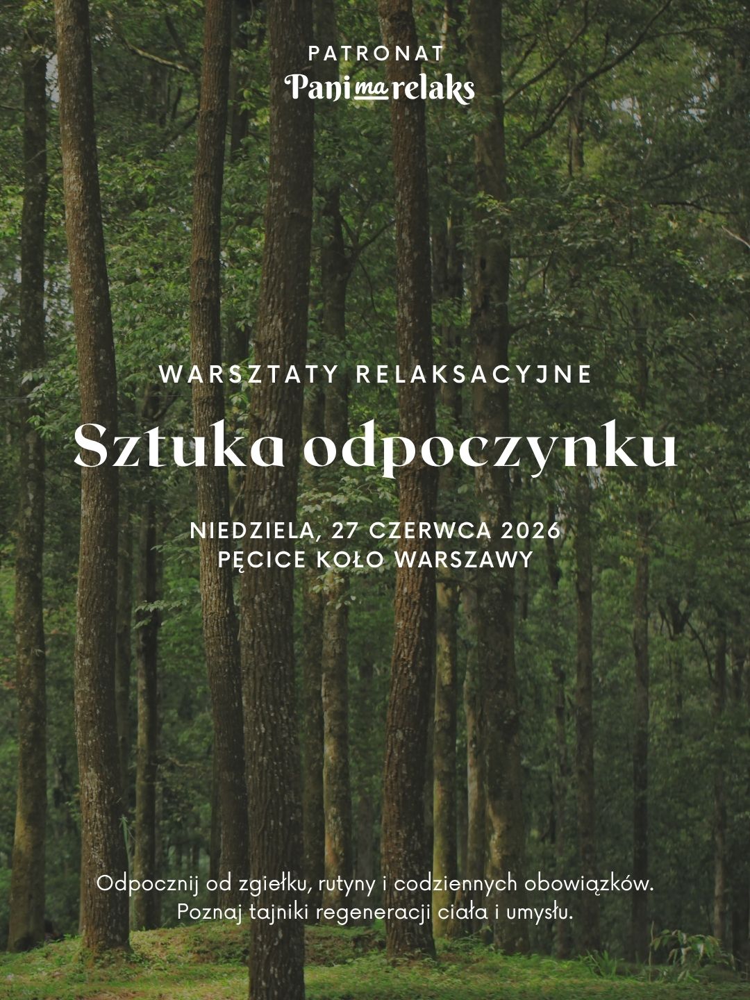 Plakat warsztatów Sztuka odpoczynku, 27 czerwca 2026