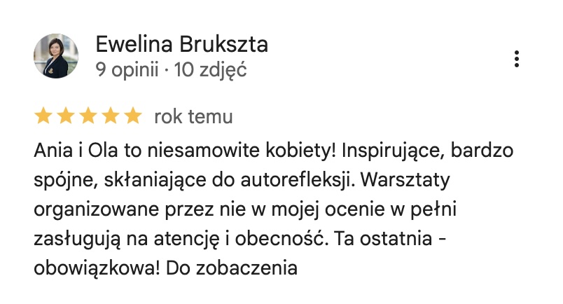 Opinia uczestniczki warsztatów z wizytówki Google