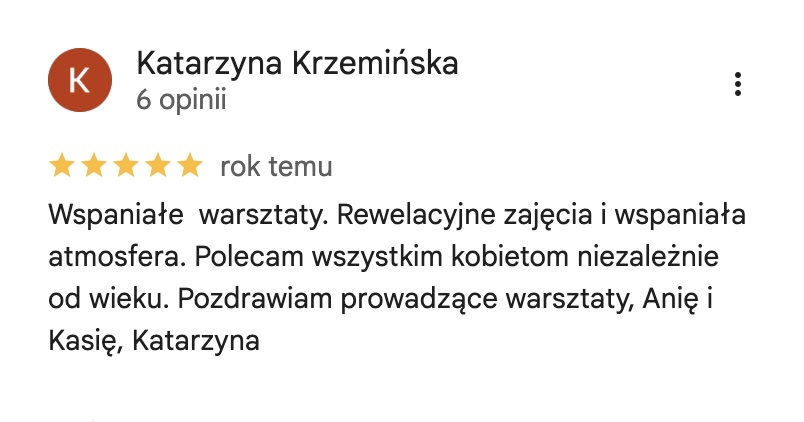 Opinia uczestniczki warsztatów z wizytówki Google