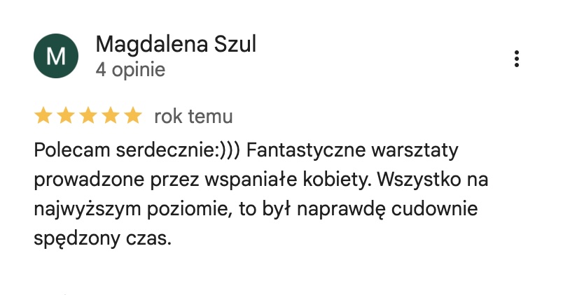 Opinia uczestniczki warsztatów z wizytówki Google