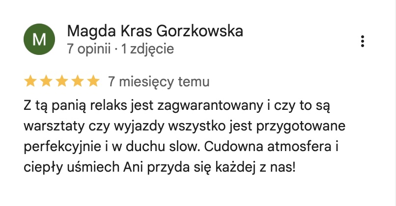 Opinia uczestniczki warsztatów z wizytówki Google