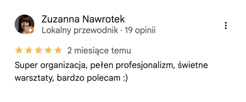 Opinia uczestniczki warsztatów z wizytówki Google